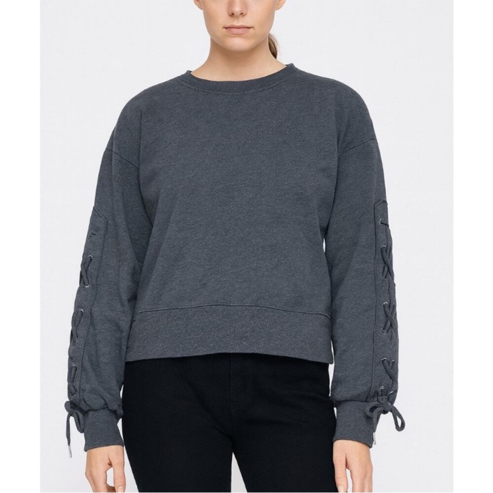NWT Gap Lace Up Sleeve Pullover in Grey Heather L